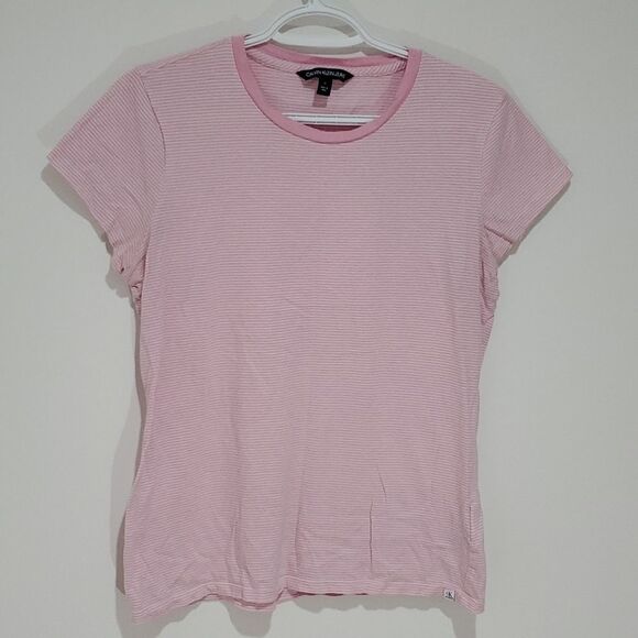 CALVIN Klein pink and white pinstriped medium short sleeve shirt - Picture 1 of 6